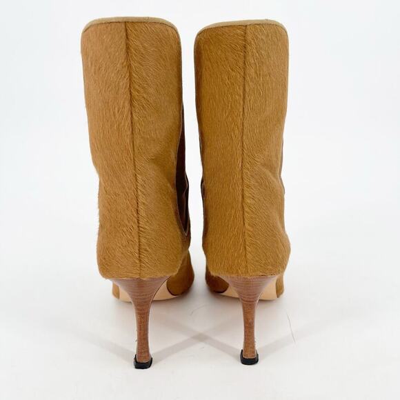 Manolo Blahnik Vintage Ponyhair Camel Brown Heeled Chelsea Ankle Boot IT 37 - Picture 7 of 11